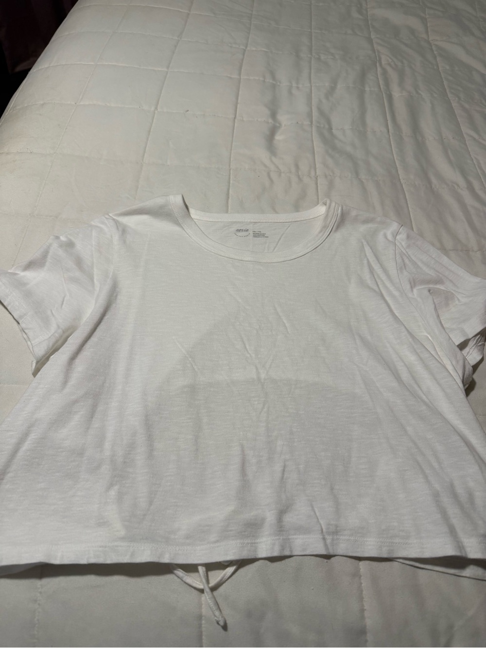 aerie White Short Sleeve Crewneck Crop Tee with tie back